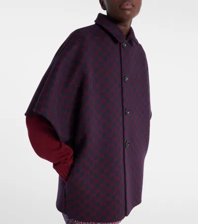 Gucci Reversible Blue Coat With Gg Pattern Women