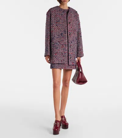 Gucci Multicolor Crewneck Jacket With Gg Logo On The Buttons In Wool Blend Woman In Purple