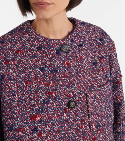 Gucci Multicolor Crewneck Jacket With Gg Logo On The Buttons In Wool Blend Woman In Purple