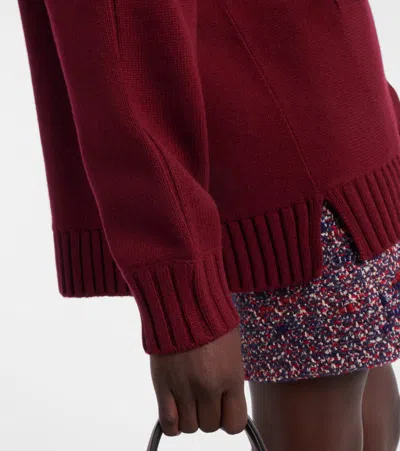 Gucci Women Bordeaux V-neck Cardigan With Metal Clamps On The Front In Wool And Cashmere Blend Woman In Burgundy