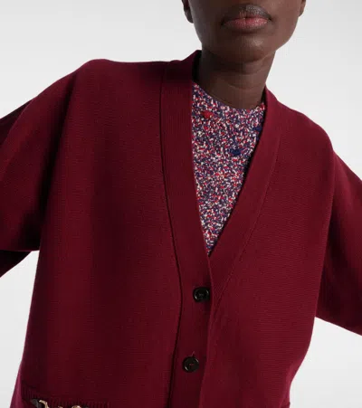Gucci Women Bordeaux V-neck Cardigan With Metal Clamps On The Front In Wool And Cashmere Blend Woman In Burgundy