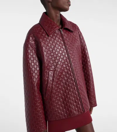Gucci Women Oversized Leather Jacket With Embossed Gg In Burgundy