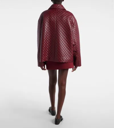 Gucci Women Oversized Leather Jacket With Embossed Gg In Burgundy