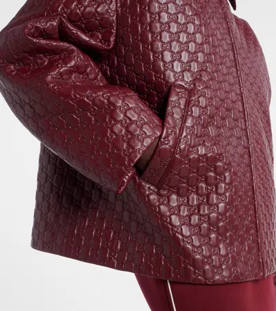 Gucci Women Oversized Leather Jacket With Embossed Gg In Burgundy