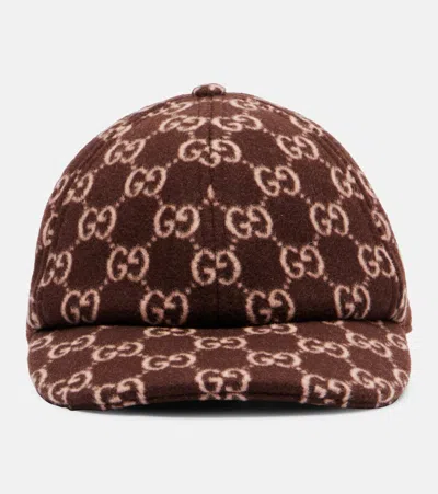 Gucci Gg Canvas Wool Baseball Cap In Burgundy