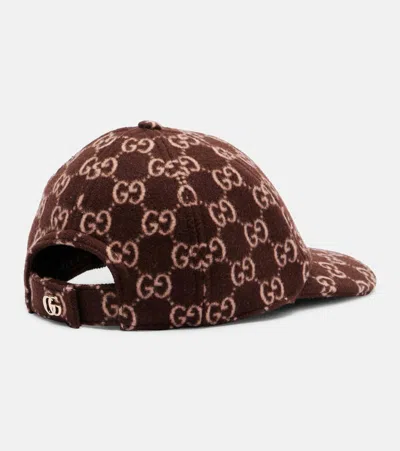 Gucci Gg Canvas Wool Baseball Cap In Burgundy