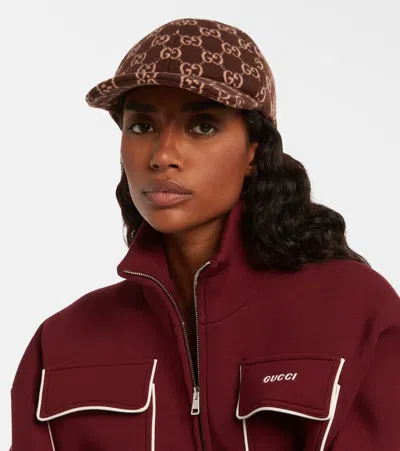 Gucci Gg Canvas Wool Baseball Cap In Burgundy