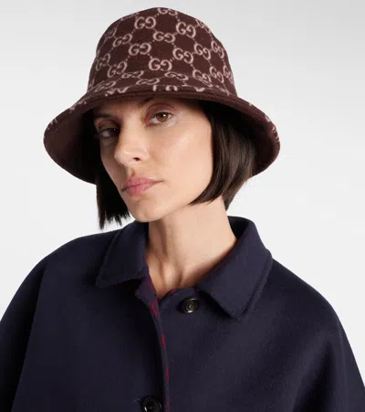 Gucci Gg-monogram Bucket Hat In Burgundy