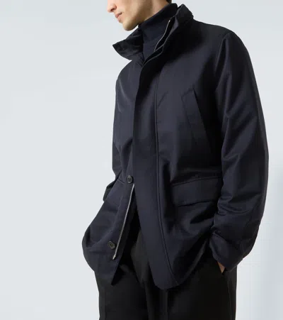 Zegna Wool Jacket With High Collar And Pockets In Blue