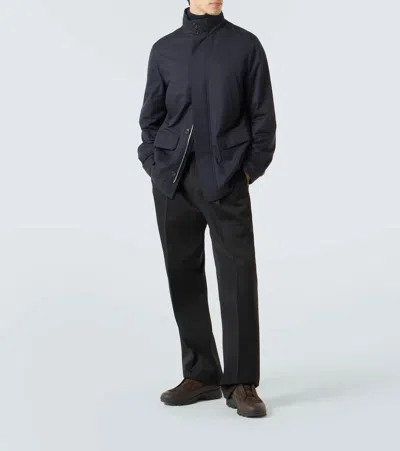 Zegna Wool Jacket With High Collar And Pockets In Blue