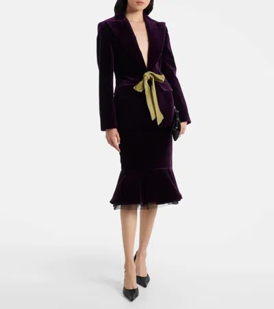 Nina Ricci Knee Length Velvet Skirt With Ruffled Hem In Purple