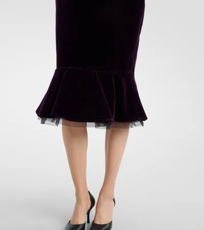 Nina Ricci Knee Length Velvet Skirt With Ruffled Hem In Purple