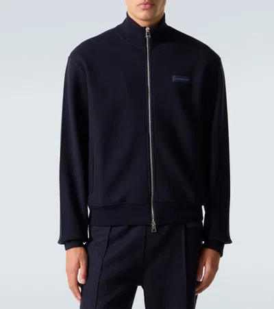 Givenchy Blue Jacket With High Neck And Logo Patch On The Front In Wool And Cashmere Blend Man In Blue