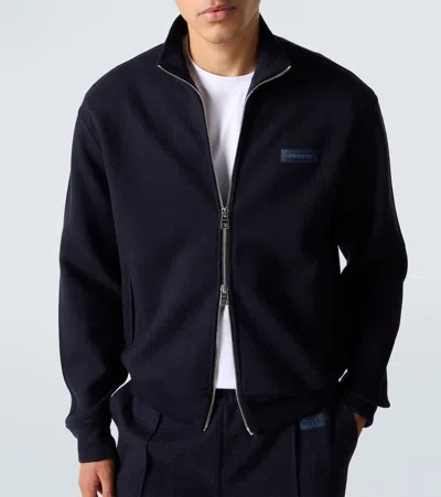 Givenchy Blue Jacket With High Neck And Logo Patch On The Front In Wool And Cashmere Blend Man In Blue