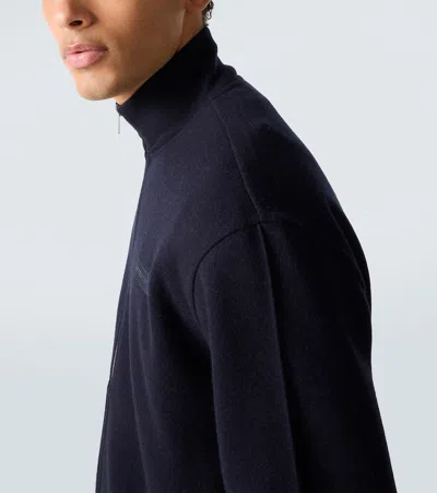Givenchy Blue Jacket With High Neck And Logo Patch On The Front In Wool And Cashmere Blend Man In Blue