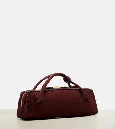 Alaïa Le Teckel Small Suede Clutch In Burgundy