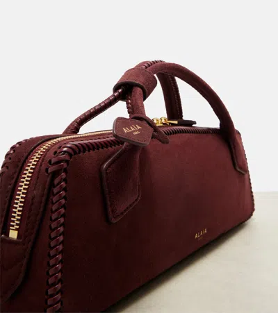 Alaïa Le Teckel Small Suede Clutch In Burgundy