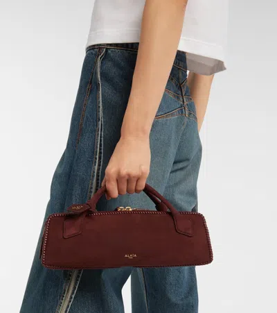 Alaïa Le Teckel Small Suede Clutch In Burgundy