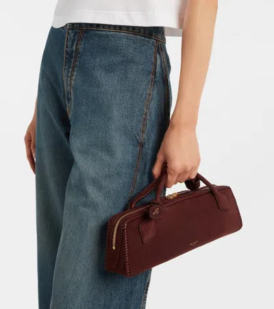Alaïa Le Teckel Small Suede Clutch In Burgundy
