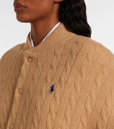 Polo Ralph Lauren Beige Wool And Cashmere Bomber Jacket Relaxed Fit In Brown