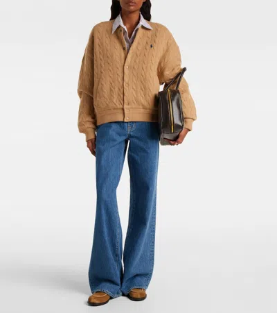 Polo Ralph Lauren Beige Wool And Cashmere Bomber Jacket Relaxed Fit In Brown