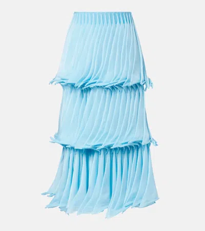 Alaïa Multi-layered Pleated Knit Midi Skirt In Blue