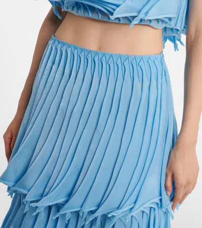 Alaïa Multi-layered Pleated Knit Midi Skirt In Blue