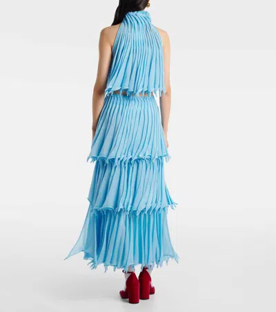 Alaïa Multi-layered Pleated Knit Midi Skirt In Blue