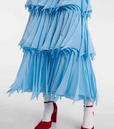 Alaïa Multi-layered Pleated Knit Midi Skirt In Blue