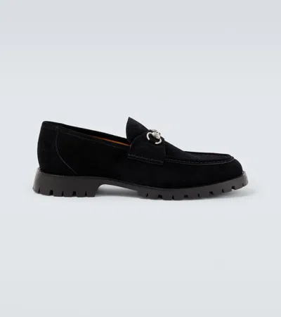 Gucci Suede Loafers Featuring Metallic Buckle In Black