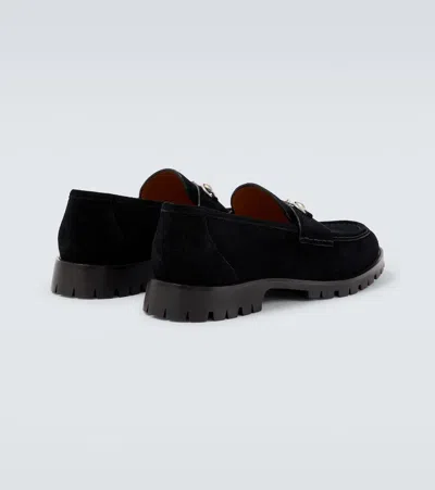 Gucci Suede Loafers Featuring Metallic Buckle In Black