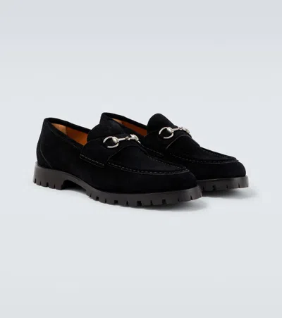 Gucci Suede Loafers Featuring Metallic Buckle In Black