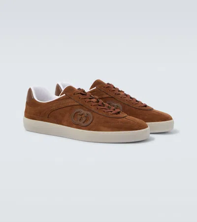 Gucci Suede Sneakers With Rounded Toe And Rubber Sole In Brown