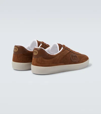Gucci Suede Sneakers With Rounded Toe And Rubber Sole In Brown