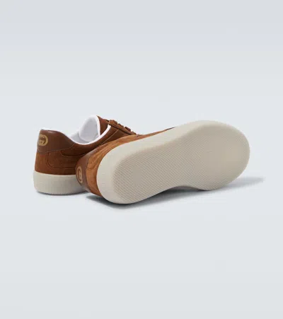 Gucci Suede Sneakers With Rounded Toe And Rubber Sole In Brown