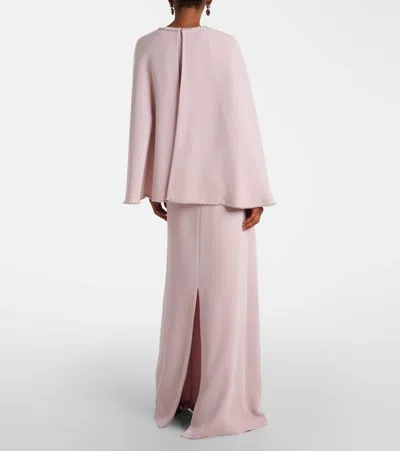 Costarellos Crystal-embellished Caped Gown In Pink