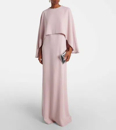 Costarellos Crystal-embellished Caped Gown In Pink