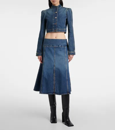 Alaïa Denim Midi Skirt In Blue