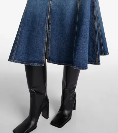 Alaïa Denim Midi Skirt In Blue