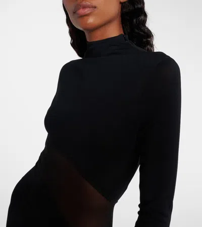 Alaïa Sheer Bodice High-neck Dress In Black