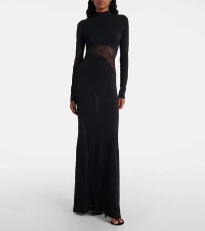Alaïa Sheer Bodice High-neck Dress In Black
