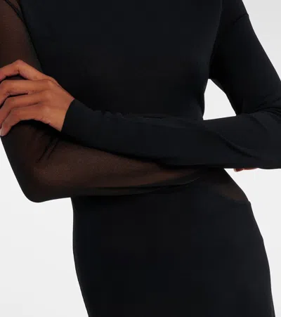 Alaïa Sheer Bodice High-neck Dress In Black