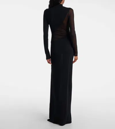 Alaïa Sheer Bodice High-neck Dress In Black