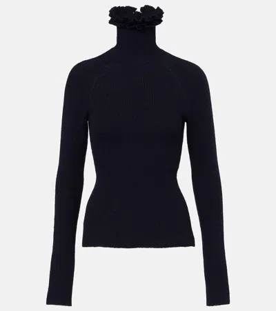 Alaïa Wool And Silk-blend Turtleneck Sweater In Blue