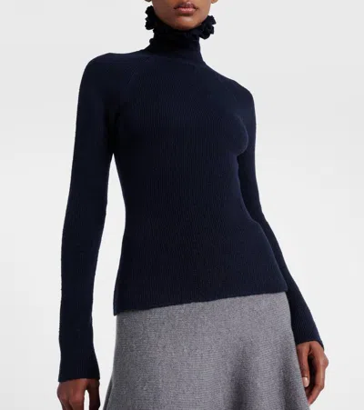 Alaïa Wool And Silk-blend Turtleneck Sweater In Blue