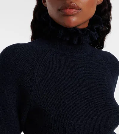 Alaïa Wool And Silk-blend Turtleneck Sweater In Blue