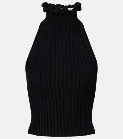 Alaïa Ribbed-knit Halter Top With Wavy Finish In Black