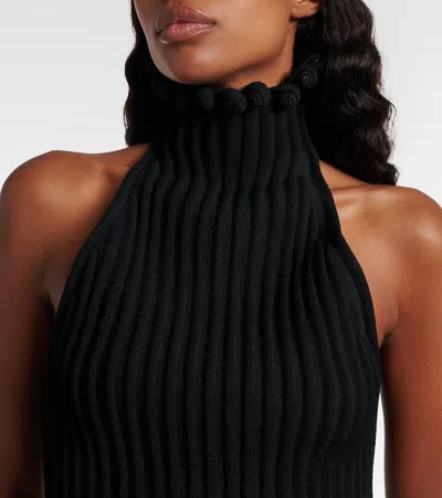 Alaïa Ribbed-knit Halter Top With Wavy Finish In Black