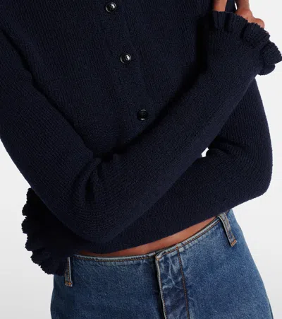 Alaïa Cropped Wool And Silk-blend Cardigan In Blue