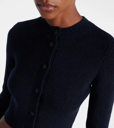 Alaïa Cropped Wool And Silk-blend Cardigan In Blue
